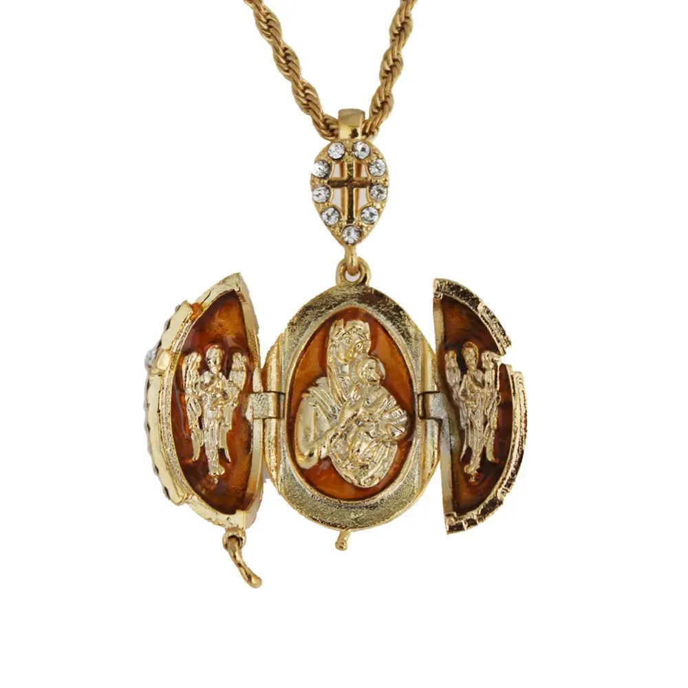 YAFFIL ожерелье с подвеской в виде яйца крест ручной работы Винтажные Ювелирные изделия эмаль Иисус Роскошная подвеска с прозрачными стразами пирсинг подарки для женщин