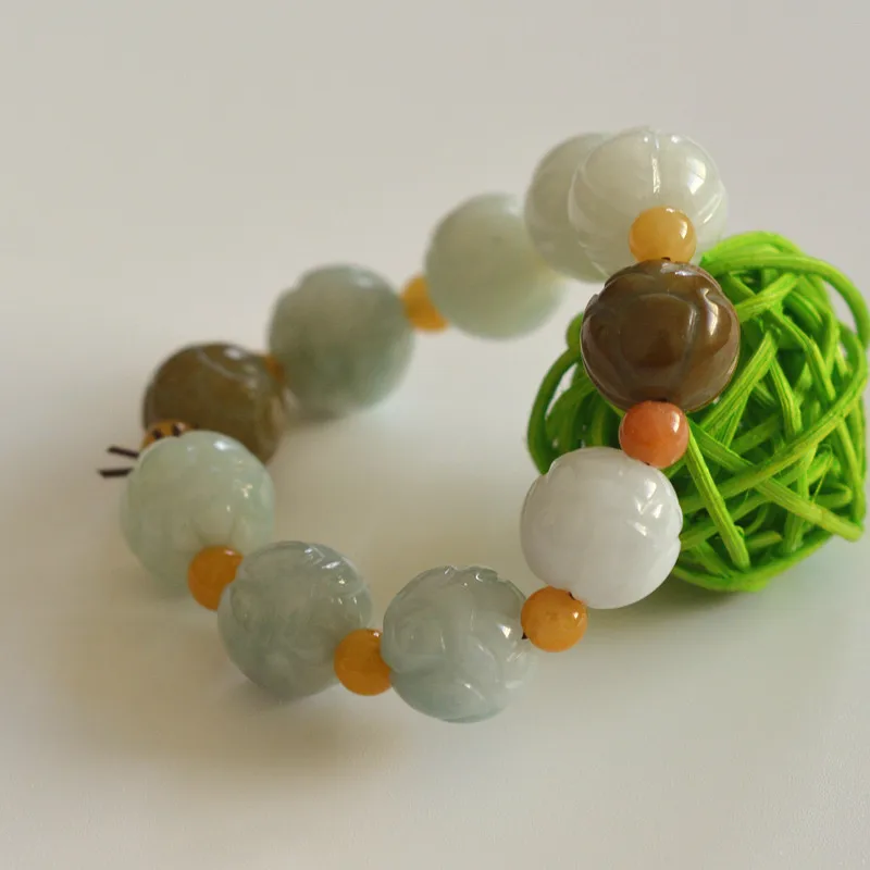 

Natural Green Round Bead Bracelet Single Lap Hand String Bracelet Hand Carved Bangles Girl Woman's Jewelry