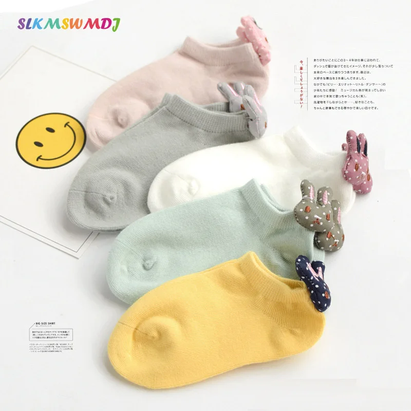 SLKMSWMDJ/5 цветов, весенне-летние детские хлопковые носки однотонные детские носки с рисунками, размеры s, m, l, подходят для детей 2-8 лет