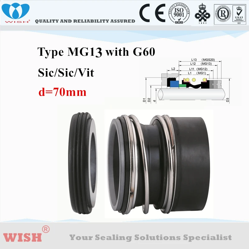 

70mm MG13-G60 mechanical seals material Sic/Sic/Viton Eagle Burgamnn