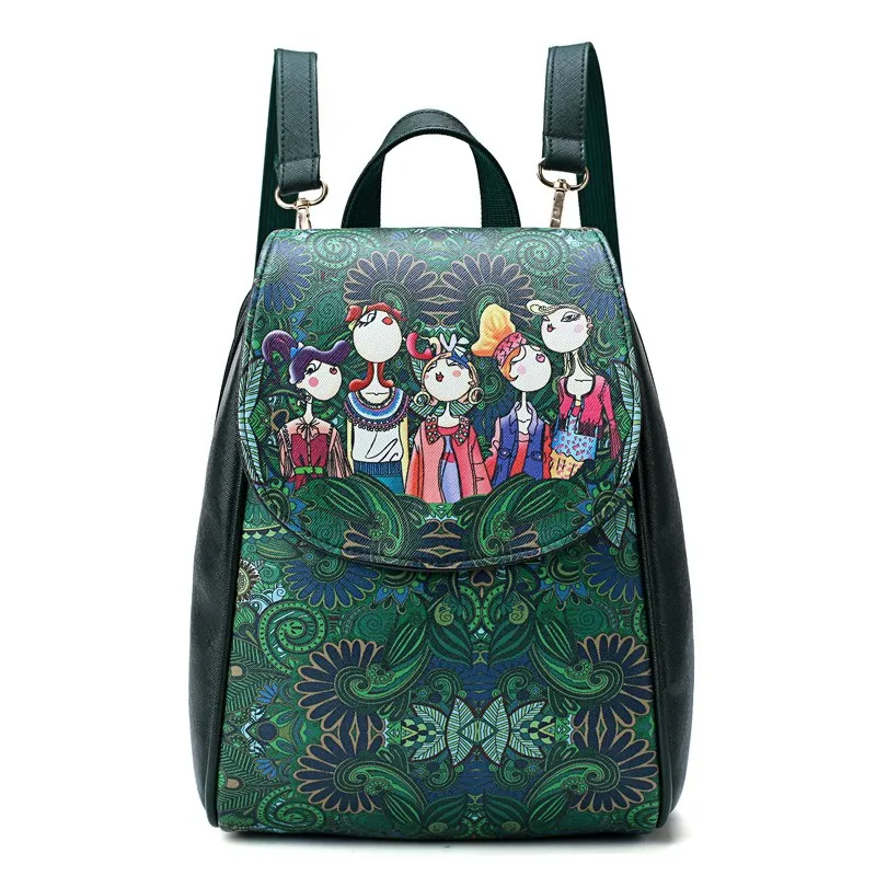 Сумка на плечо с мультяшным принтом Фабра, женский рюкзак высокого качества из искусственной кожи, рюкзаки для девочек-подростков, зеленые сумки, повседневный рюкзак - Цвет: GREEN