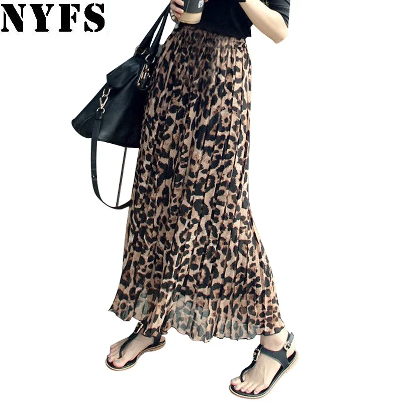 

NYFS 2019 New Spring Summer women Leopard print elegant skirt Casual Long beach skirt saias femininas