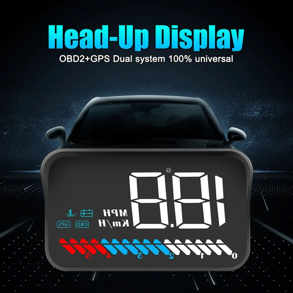 M7 автомобильный OBD2 Hud gps измеритель скорости дисплей OBD лобовое стекло проектор Цифровой проекция скорости с блендой кронштейн