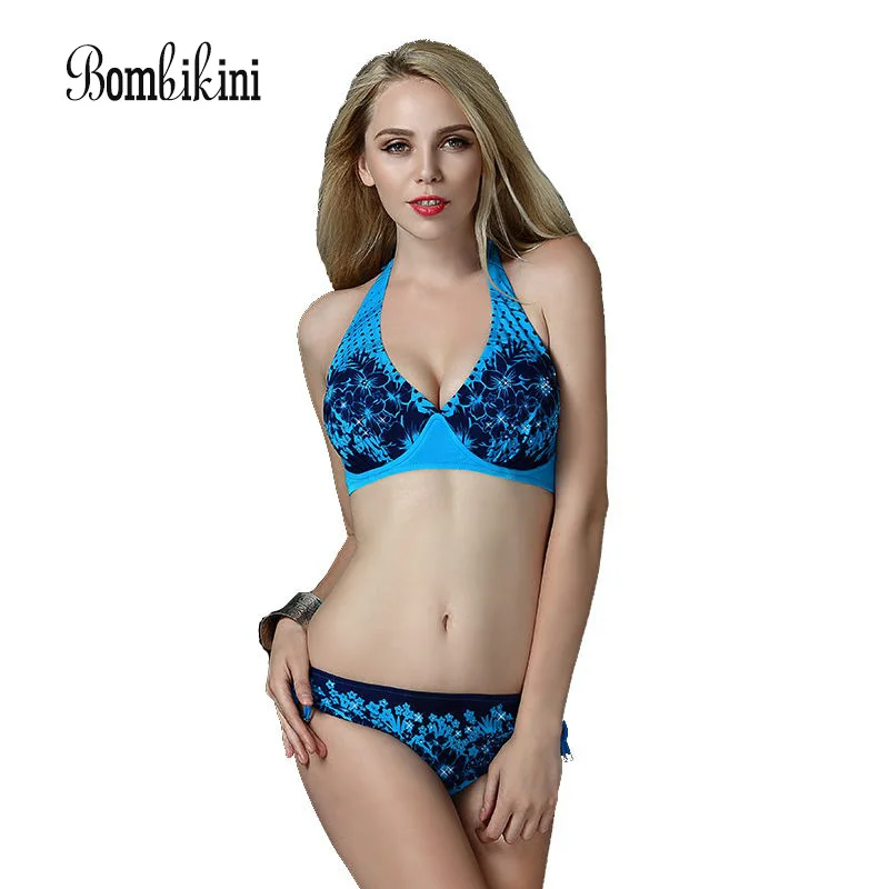 Extra Large Size Middle Waist Printed Bikini Swimwear Big Bra Soft Cup Tunic Bikinis Set Swimsuit Bathing Suit