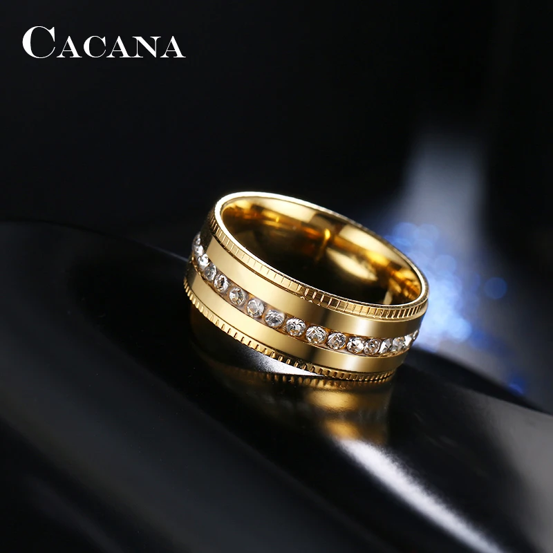 CACANA Stainless Steel Rings For Women Embossed Double Side With CZ Fashion Jewelry Wholesale NO.R100