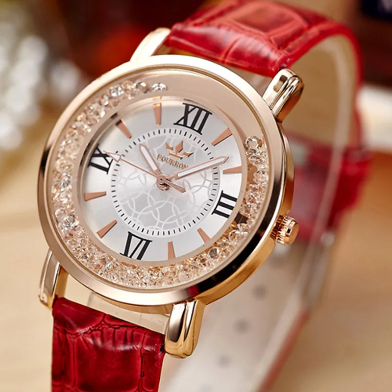 Relogio модные женские часы дамские повседневные кожаные стразы кварцевые montre femme