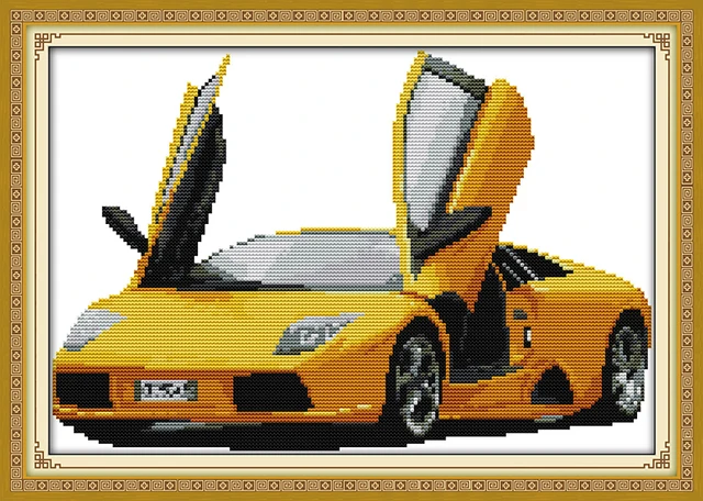 Lamborghini Printed Cross Stitch Kits Canvas DMC Counted Embroidery