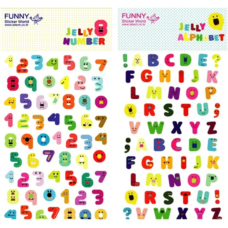 12 pcs/Lot Funny sticker world 3D epoxy Jelly number alphabet stickers
