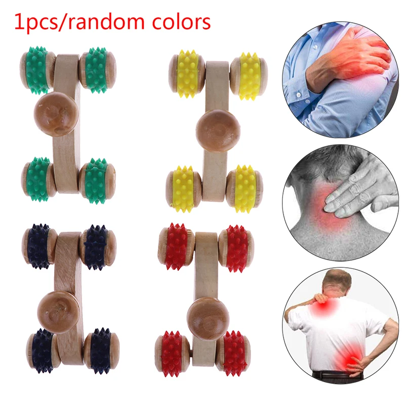 1Pcs 4 Solid Wooden Roller Massager Relaxing Hand Foot Head Body Face Massage Tool Reflexology Foot Massage Color Random