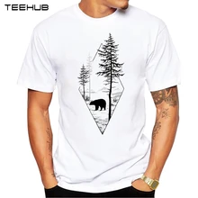 Мужская футболка с изображением медведя леса, Повседневная футболка с коротким рукавом, хипстерская Футболка с принтом черного медведя, летние топы с круглым вырезом