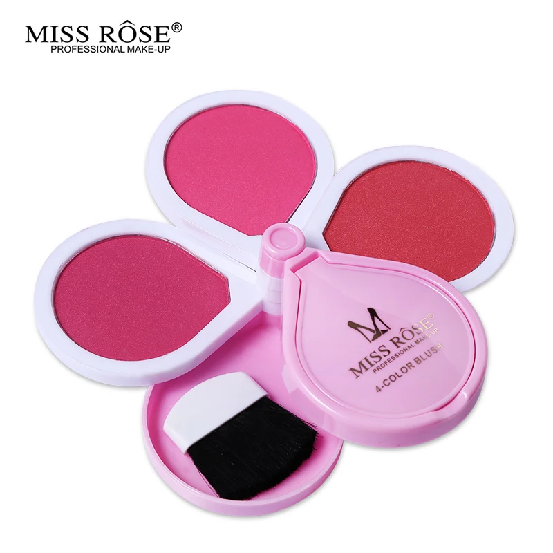 

new Make Up Face 4 Colors Flower Shape Blusher Palette women Makeup Maquiagem Blush Powder With Brush &Mirror By Brand Miss Rose