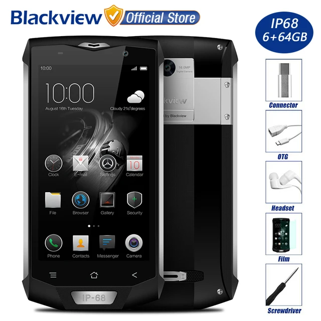 Blackview BV8000 Pro IP68 Водонепроницаемый 4 г мобильный телефон 5.0 "FHD MTK6757 Восьмиядерный 6 ГБ Оперативная память 64 ГБ Встроенная память 16MP Cam сбоку отпечатков пальцев ID