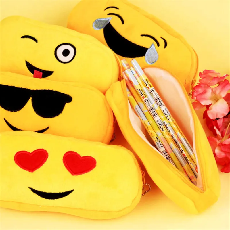

1 Pcs Kawaii Velvet Expression Pencil Case Candy Color Pen Bag case School Supplies Stationery Cosmetic Makeup Bag Free Shipping