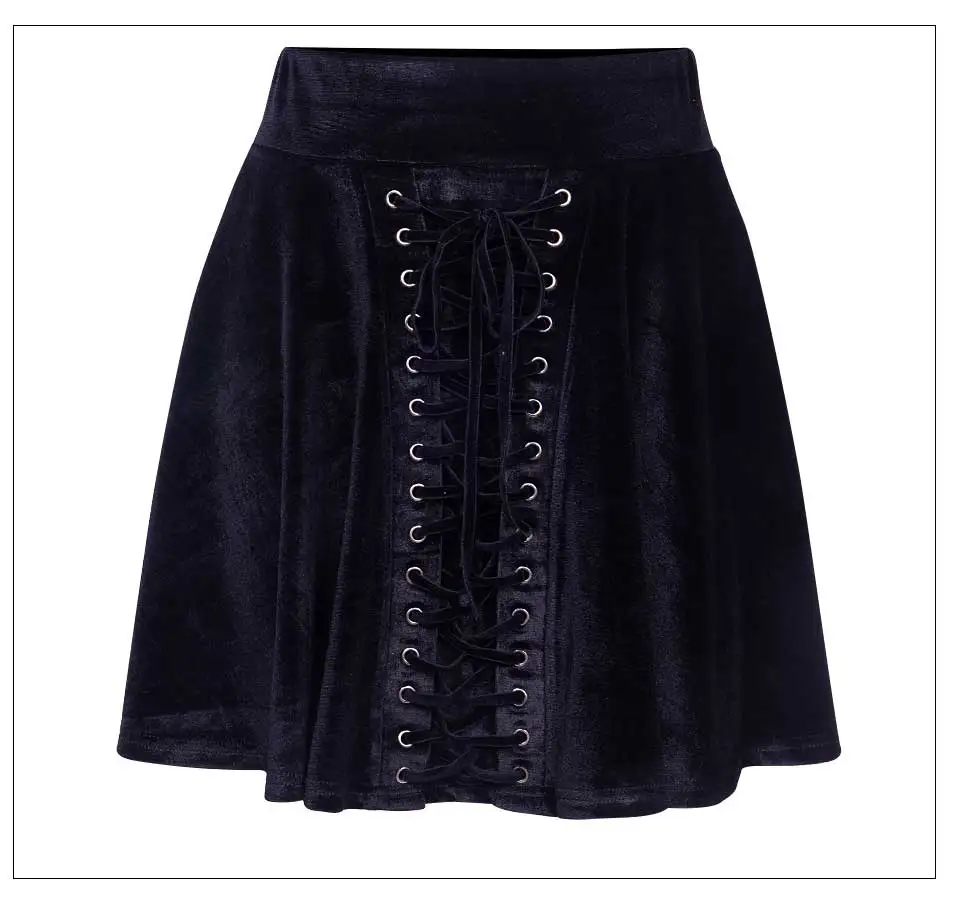 Женская плиссированная мини-юбка в стиле панк со шнуровкой Kpop Rockabilly юбка Tumblr бархатная зимняя Готический стиль Харадзюку короткие с высокой талией черная юбка