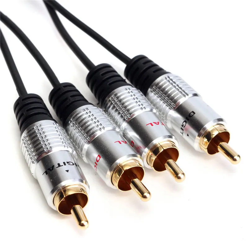 High Quaity Gold Plated Audio Cable 1m OFC Twin 2 RCA Male to 2 RCA Male Stereo Audio Cable Lead Head