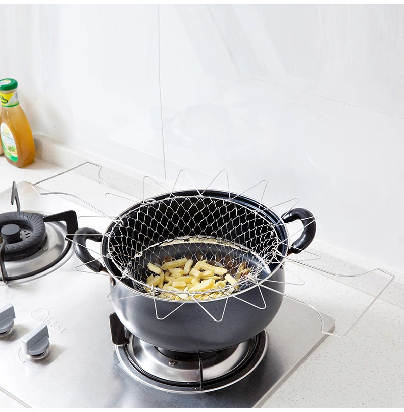 TUUTH Stainless Steel Fried Filter Basket Drainage Rack Fruit Basket Telescopic Folding Chef Kitchen Tools Accessories B8