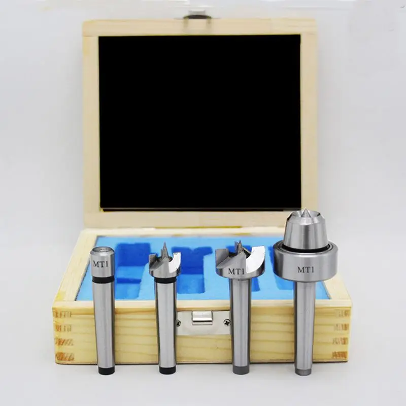 4Pcs/Set MT2 Lathe Live Center Drive Spur Driver Dead Center with Wooden Case For Metal Wood Lathe Turning Tool