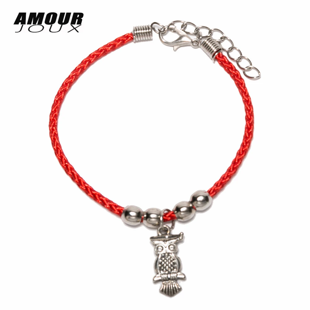 

Lucky Red Thread Amulet String Retro Owl Charm Chain Bracelets For Women With ExtenFriendship Rope Bracelet
