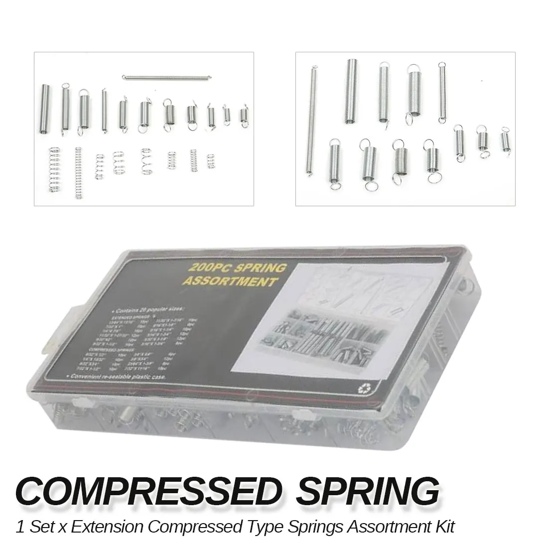 

Spring Assortment Set 200 Pieces Zinc Plated Compression and Extension Springs for Repairs Tool
