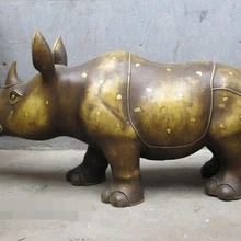 Xd 003184 3" Китайский Королевский Цин Цянь Длинные vintage Бронзовый свинка БЫК Носорога скульптура