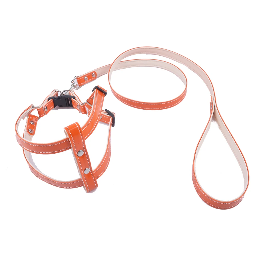 7Color Pu Leather Dog Harness Leash Lead Set For Small Medium Dogs Pet