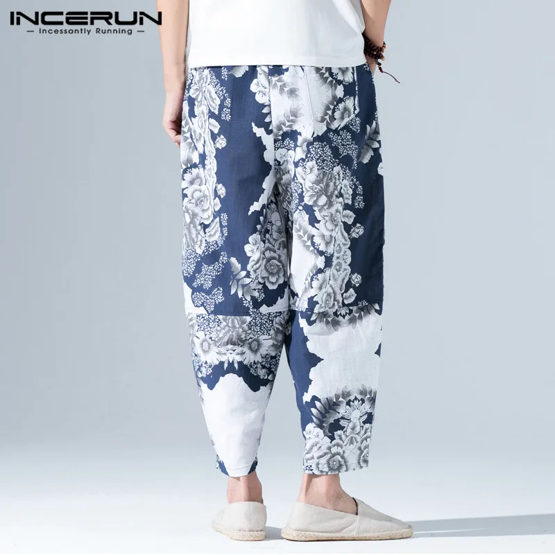 INCERUN Chinese Harem Pants Men Print Cotton Loose Vintage Trousers Men Joggers Hip-hop Streetwear Nepal Casual Pants Men