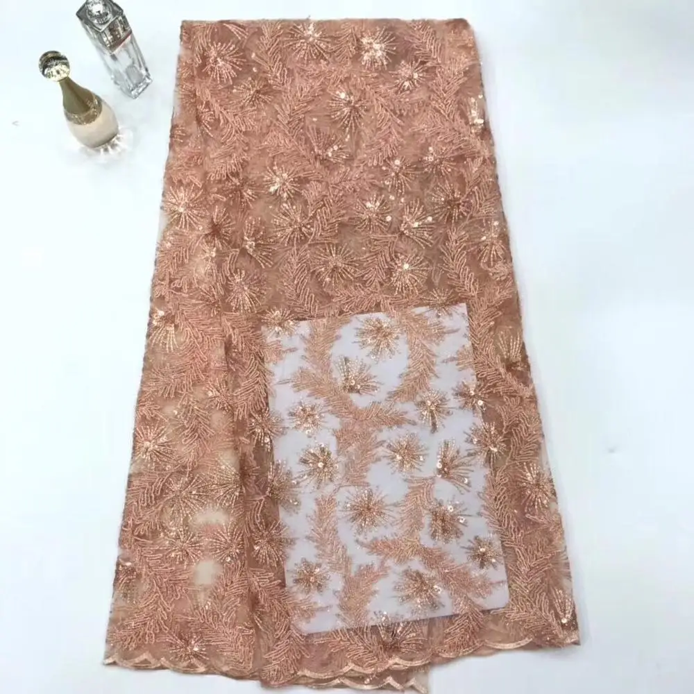 

African Lace Fabric 2019 High Quality Fashion Mint Green Mesh Embroidered Sequin Fabric For Nigerian Wedding Dress