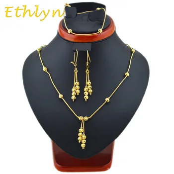 

Ethlyn New Fashion Beads Ethiopian Style necklaces & earring& bracelets sets Gold Color jewellery Three pcs party sets S9