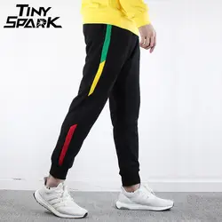 Хип-Хоп Уличная бегунов Брюки Новый 2018 Harajuku Sweatpant Для мужчин хлопок тренировочные штаны сбоку полосатая Радужная брюки черный низ