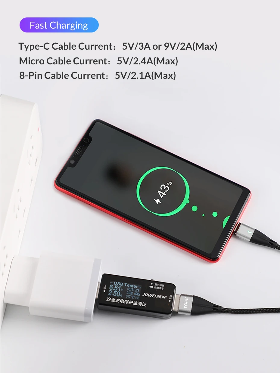 TOPK 1 м QC3.0 Магнитный usb кабель для зарядки type c usb c кабель для быстрой зарядки для iphone xr x xs Xiaomi redmi note 7 huawei кабель