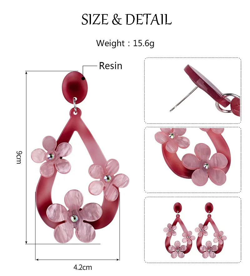GUANLONG Classic Drop Earrings for Women Acrylic Earrings Female Big Long Dangling Flower Fashion Elegant Resin Earring (1)