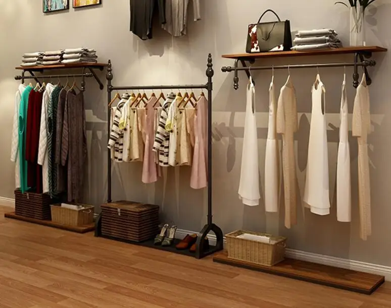 Loja de roupas стойка, стойка для ретро, Loja de roupas femininas, roupas prateleira de parede