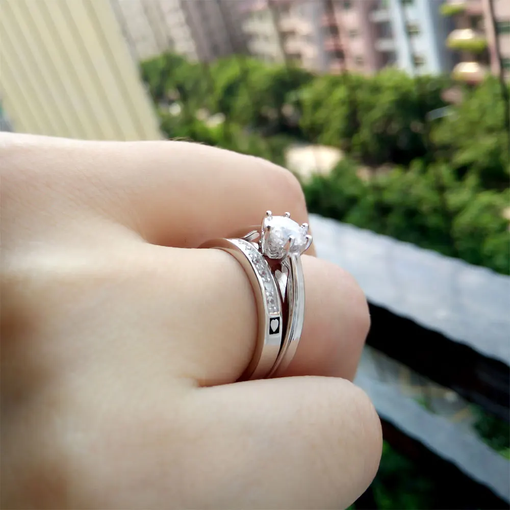 925 Sterling Silver Customized Engraved Wedding Rings Sets  04