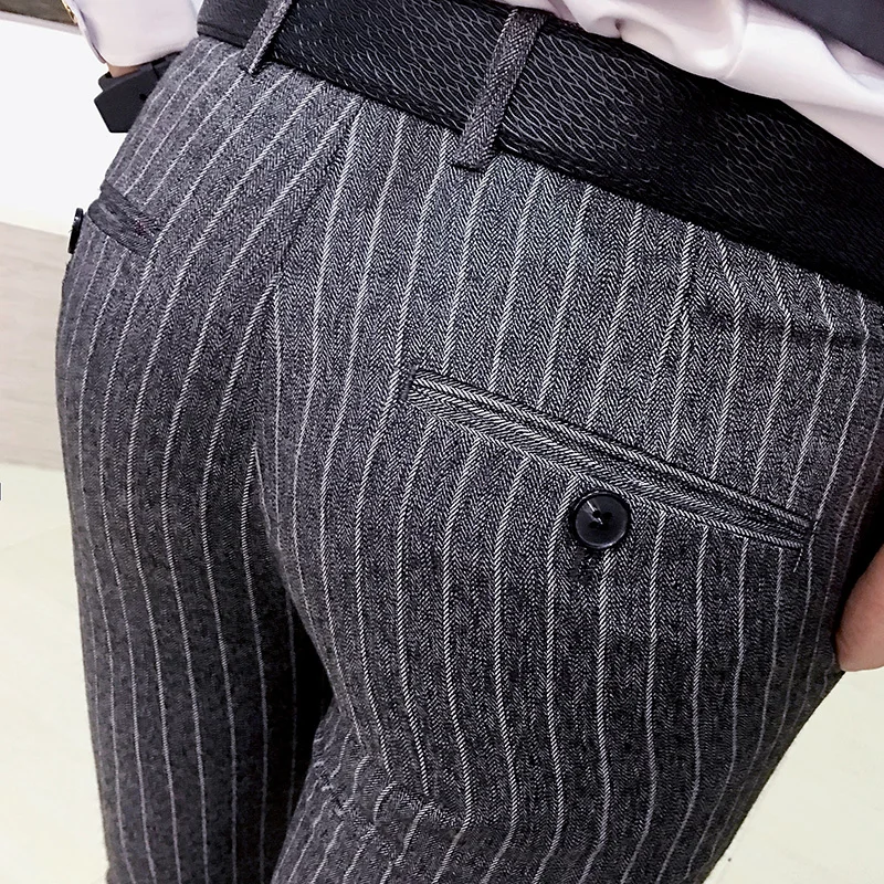 2019 New Men Striped Suit Pants Size 5XL Slim Fit Mens Gray Trousers Comfortable and Elegant