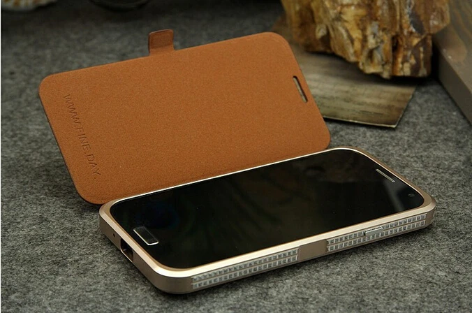 Защитный чехол-книжка FINEDAY из натуральной кожи с алюминиевой металлической рамкой на магните для samsung Galaxy S4 i9500, чехол для телефона