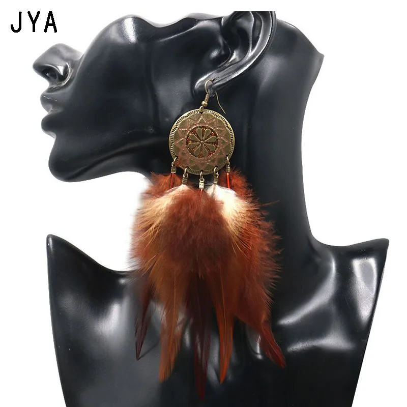 

JYA Multicolor Long Feather Earrings for Women New Big Dangle Statement Ethnic Earrings Fashion Jewelry Eardrop Wholesale 2019