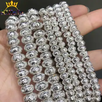 

Sliver Volcanic Lava Stone Hematite Natural Flat Loose Beads For Jewelry Making DIY Bracelet Necklace Charm 15" Strands 6/8/10mm