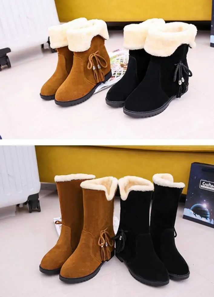 Botas mujer invierno/Брендовые женские сапоги, женская зимняя обувь, женские теплые зимние сапоги на меху, модные сапоги на плоской подошве, черные, коричневые сапоги