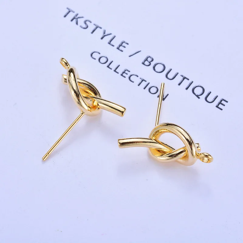 

(118) 6PCS 17.5MM 24K Gold Color Plated Brass Knot Stud Earrings High Quality DIY Jewelry Making Findings