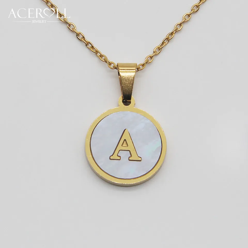Ожерелье с надписью ACEROLL-ожерелье из нержавеющей стали с круглым перламутром и надписью в золотистом цвете для женщин