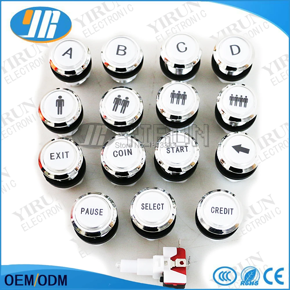 

CHROME Silver Plated 12v illuminated LED Arcade Push Button With Micro Switch COIN START SELECT CREDIT PAUSE EXIT