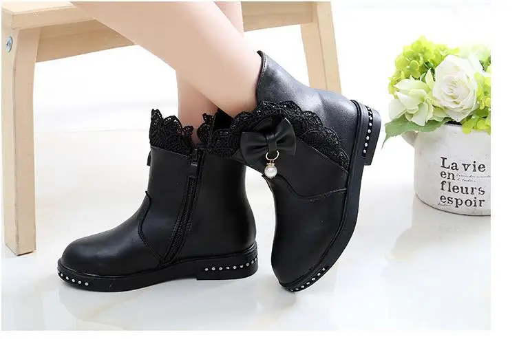 New Winter Girls High Boots Cute Bow Waterproof Female Children Snow Boots Fashion Warm Girls Kids Shoes