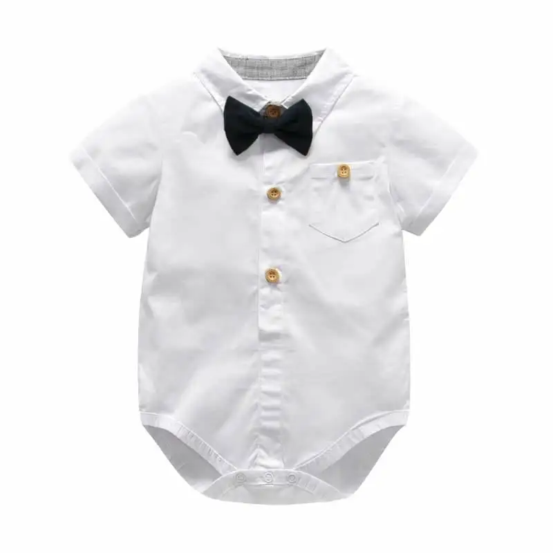 Комплект джентльменской одежды для маленьких мальчиков, летний костюм для малышей, белая рубашка с галстуком-бабочкой+ шорты на подтяжках официальная одежда для новорожденных мальчиков