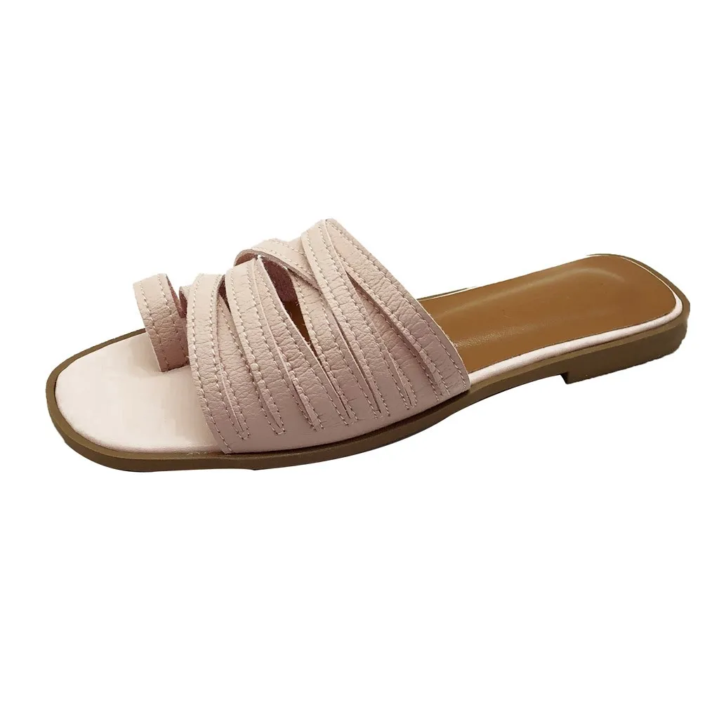 

SAGACE Ladies Spring Summer Flat With Heel Strap Slippers Beach Roman Round Head Princess Casual Simple Slip-on Classics Shoes