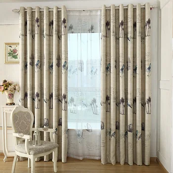 

Ready Made Rustic Style Curtains for Kitchen Living Room Bedroom Decorative Vintage Birds Window Curtains Drapery Home Decor