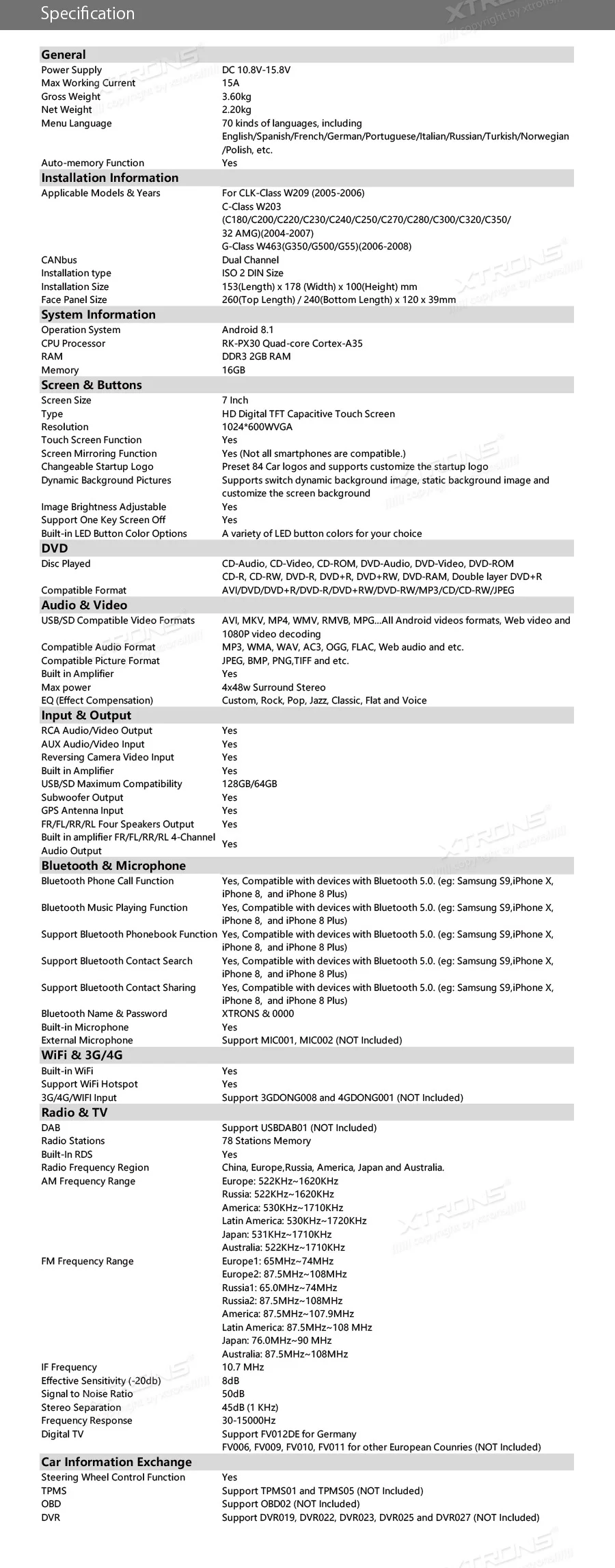 Clearance 7" Android 8.1 OS Car Multimedia DVD Navigation GPS Radio for Mercedes-Benz CLK-Class W209 2005-2006 & C-Class W203 2004-2007 27