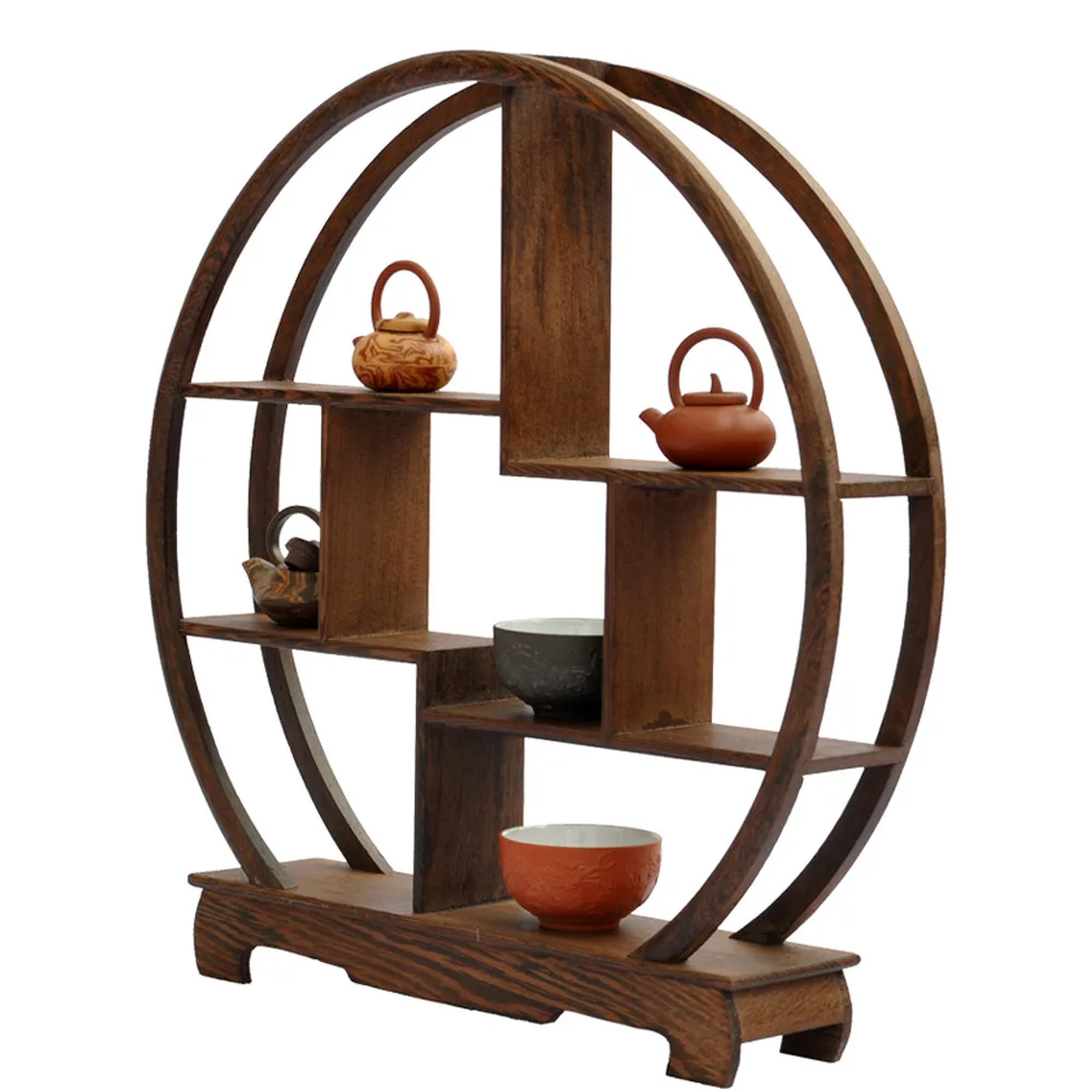 Round mahogany base crafts wenge Shelf antique wooden curio shelf rack