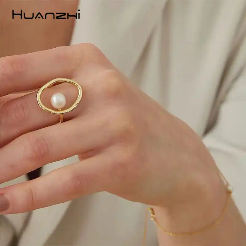 Huanzhi Nuovo Design Chic Elegante Perle D Imitazione Anelli Di Barretta Geometrici Vuoti Rotondi Semplici Per Regali Di Gioielli Da Donna Per Ragazze Anelli Aliexpress