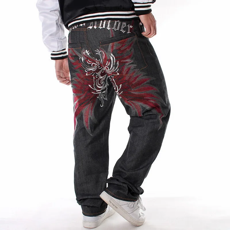 Uomo Nero Baggy Hip Hop Dei Jeans sciolti direttamente ricamo HipHop Rap  Dei Jeans Del Progettista di Marca di Skateboard Pantaloni Larghi del  Piedino Denim pantaloni|Jeans| - AliExpress