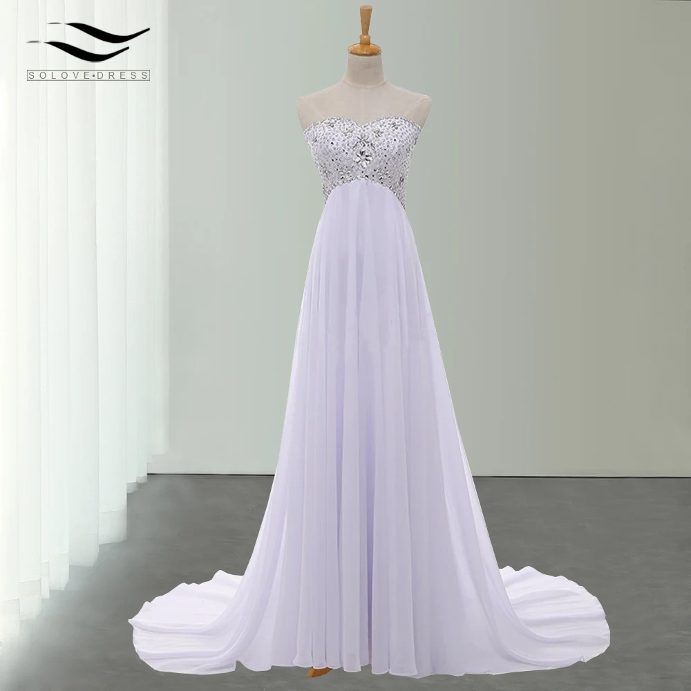 Solovedress реальные фотографии Элегантный Line шифон бисером свадебное платье Часовня Поезд Милая свадебное платье vestido de noiva SL222